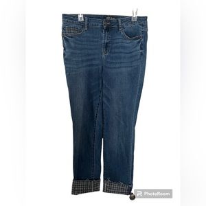 Judy Blue Grey Plaid Cuffed Slim Fit Jeans Size 11/30